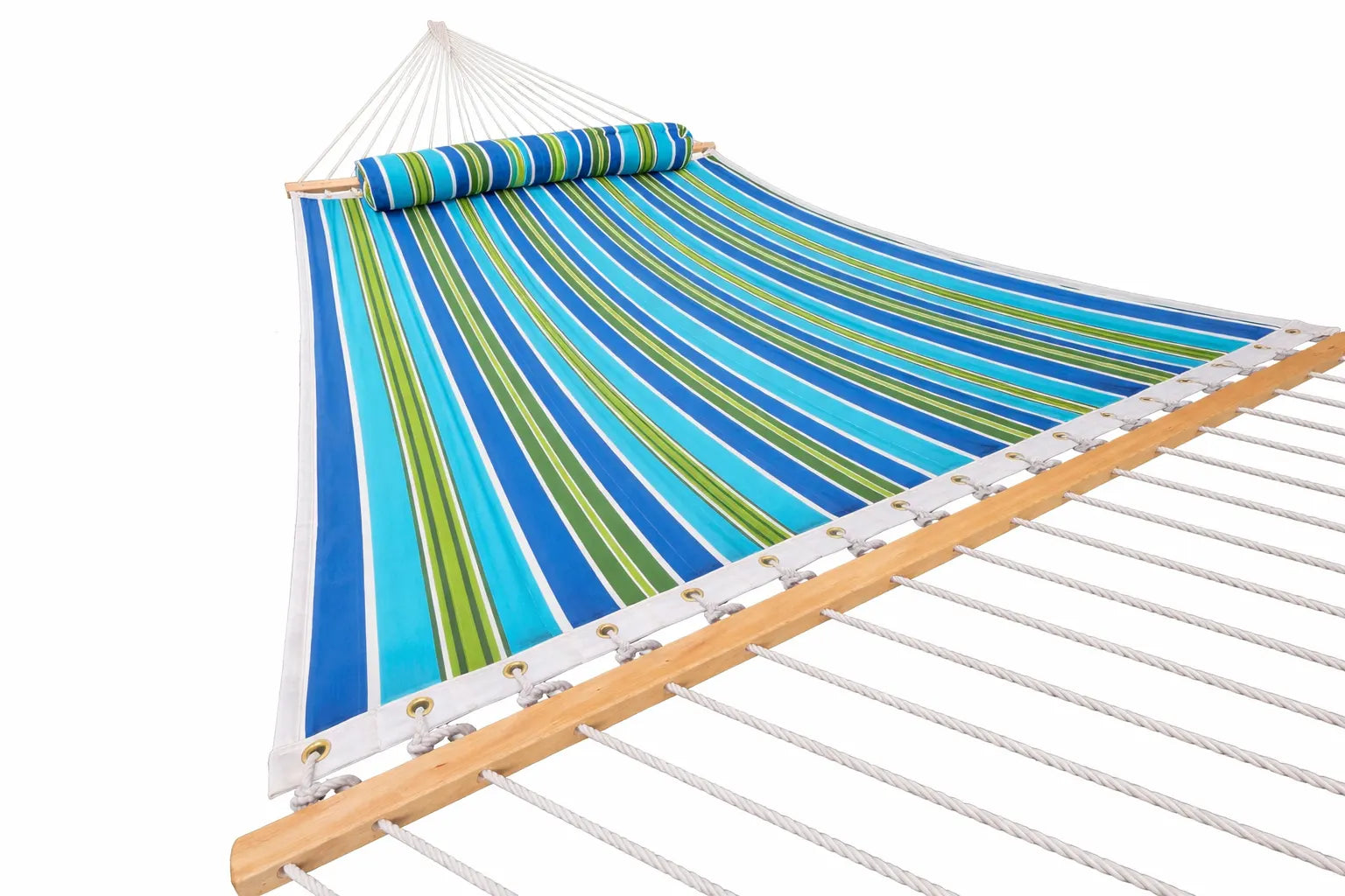 Blue and green striped hammock on a white background QHD-CAROLINA