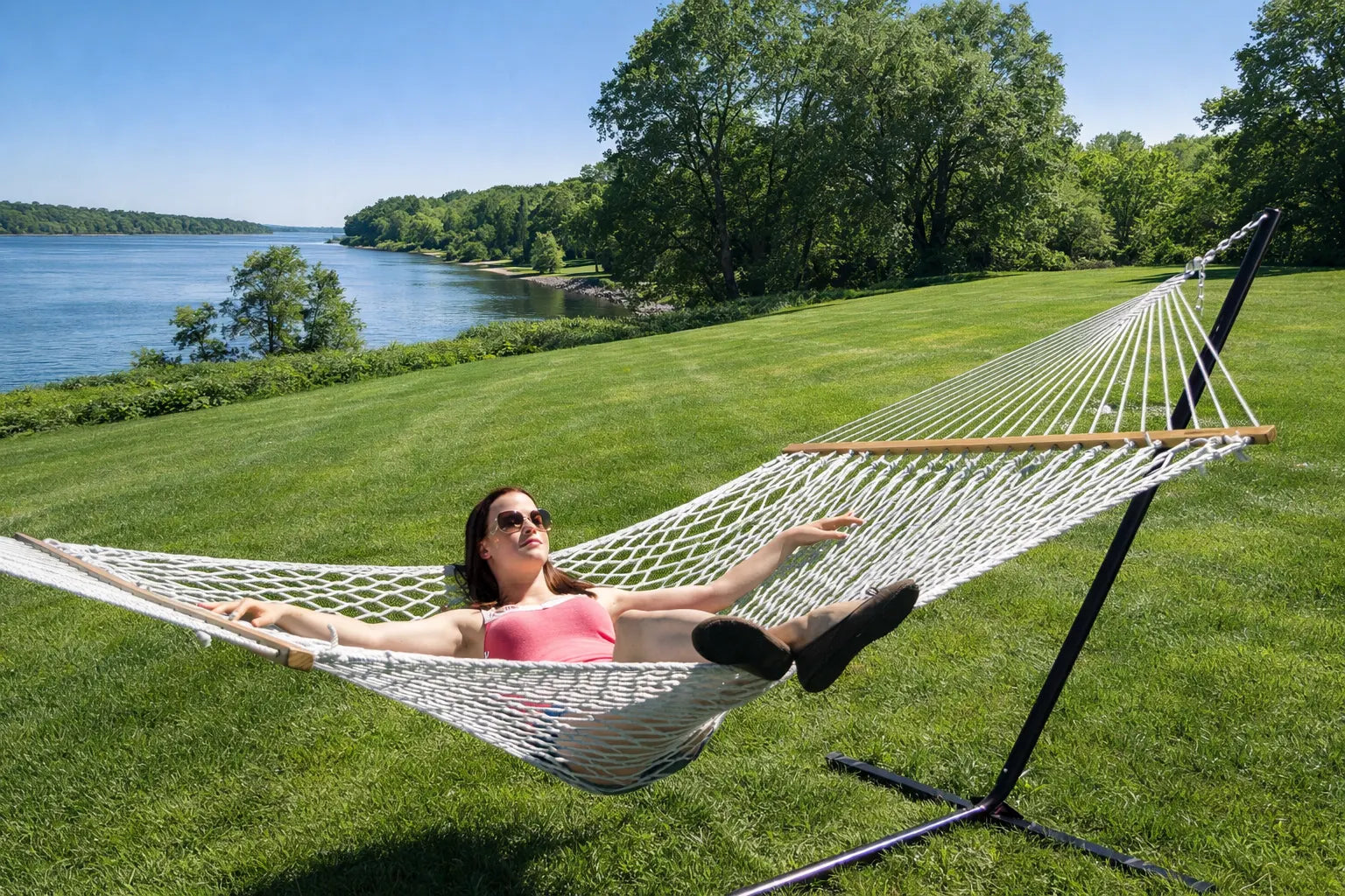 Hammock Universe Canada Cotton Rope Hammock with 3-Beam Stand 799475615696 50501-PWT+15TBSB