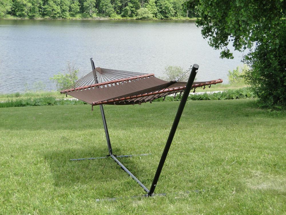 Hammock Universe Canada Deluxe Polyester Rope Hammock with 15ft 3-Beam Steel Hammock Stand 50703-Coffee+15TBSB-bundle