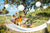 outdoor setting, family picnic, hammock in focus. 