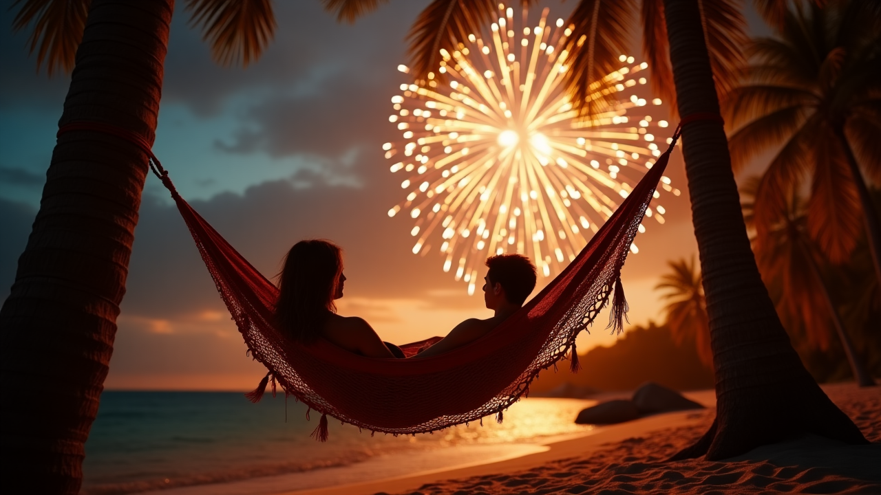 couple in a hammock enjoying a fireworks on hammock day