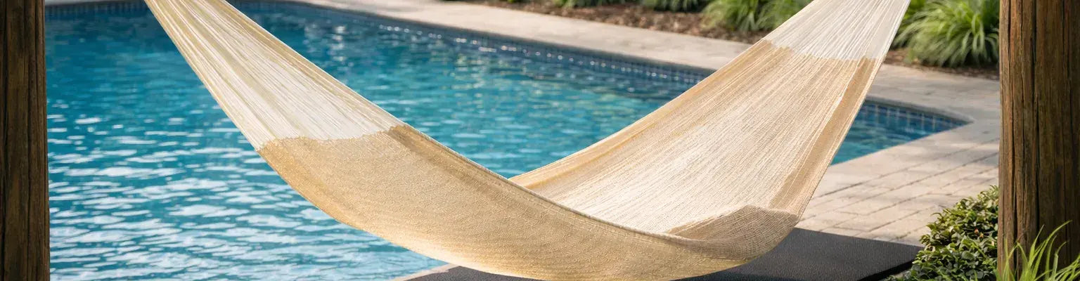 Natural colour Mayan XL Hammock by a pool