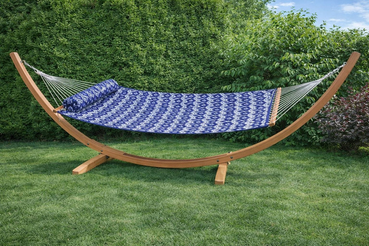 Hammock Universe Canada Premium Eucalyptus Wood Hammock Stand and Deluxe Quilted Hammock light-blue 642135811948 E-HS+QHD-BWP