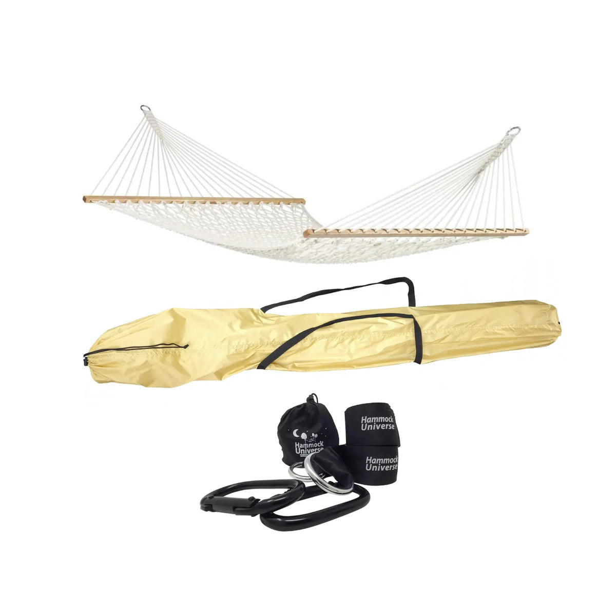 Hammock Universe Canada Canada Cotton Rope Double Hammock with Straps and Carrier Bundle 642135812181 50501-PWT+HTS-B+SBHC