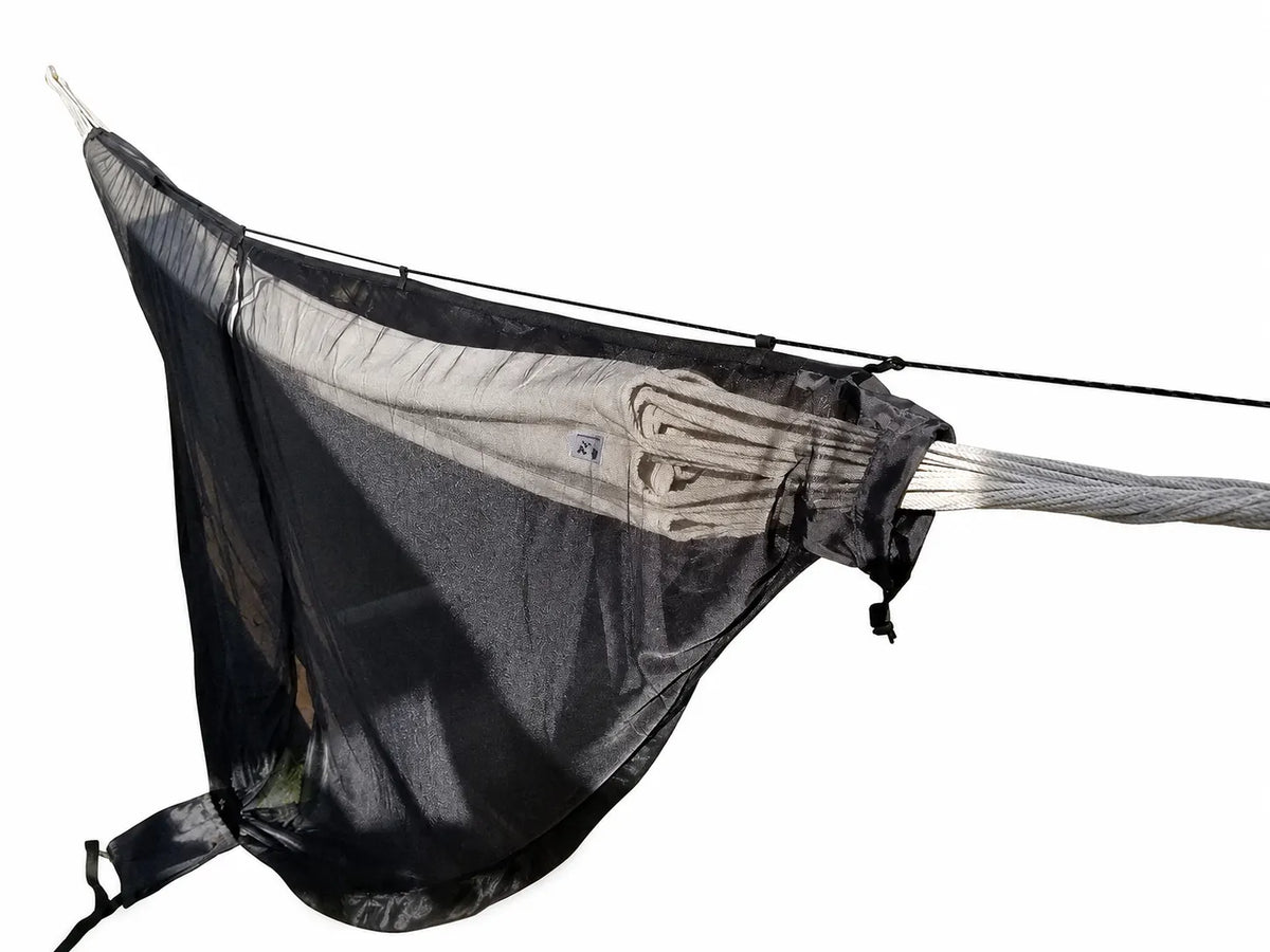 Black hammock with straps on a white background