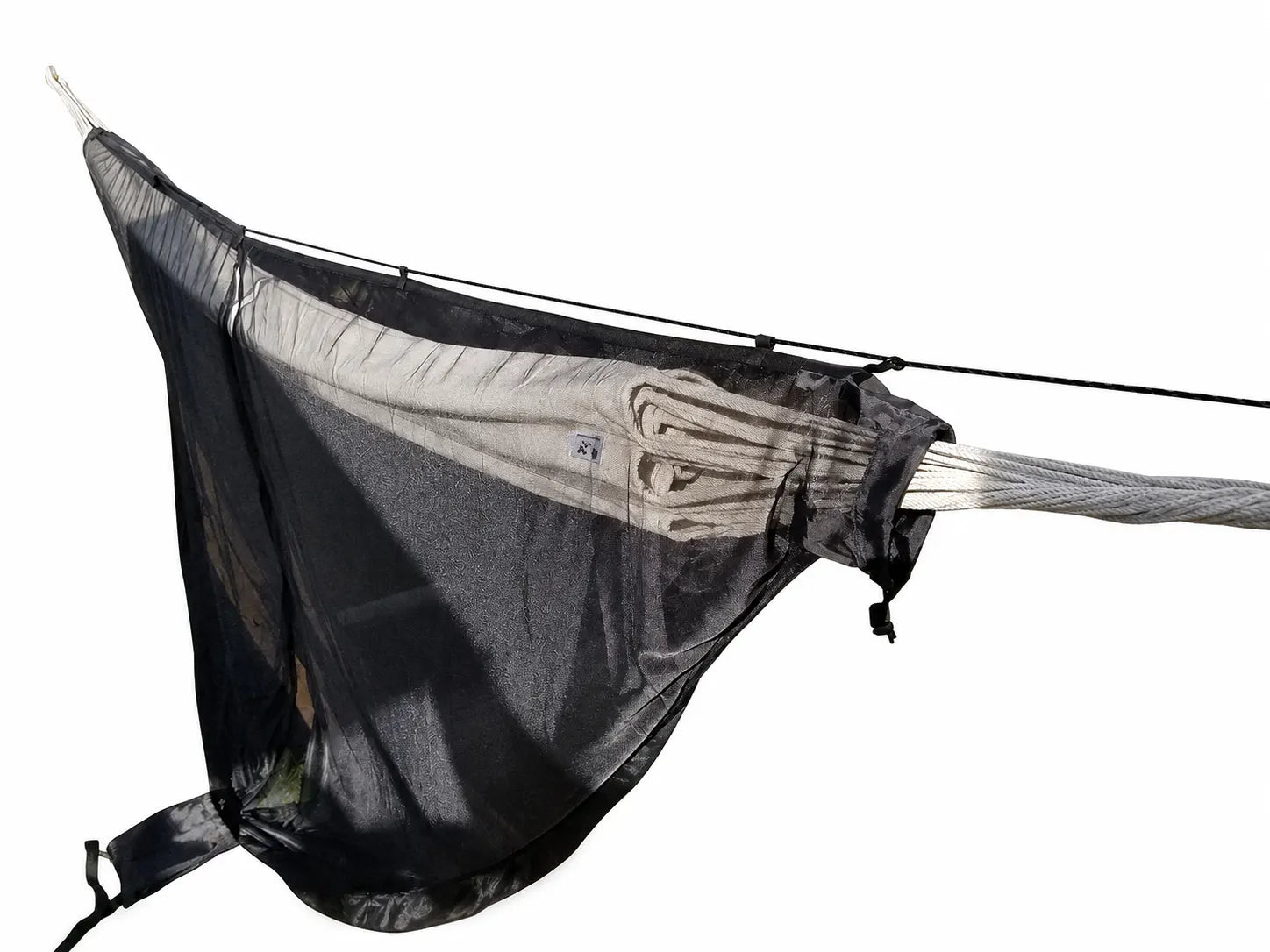 Black hammock with straps on a white background