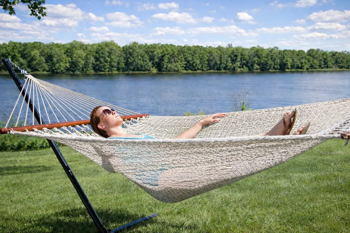Hammock Universe Canada Deluxe Polyester Rope Hammock with 3-Beam Stand cream 738447504958 50703-Cream+15TBSB