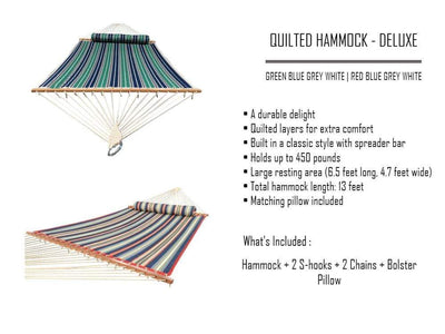 Hammock Universe Canada Quilted Hammock - Deluxe - OPEN BOX green-blue-grey-white-stripes / AS IS - FINAL SALE / ca 794604045276 QHD-GBGW
