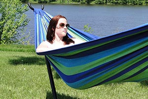 Brazilian double hammock green and blue with universal stand