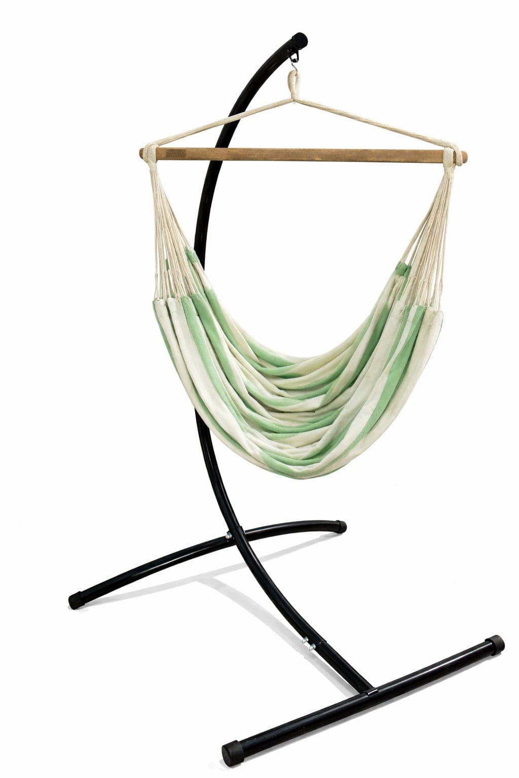 Green and white hammock on a black stand against a white background  pedras
COHC-5+75217-2
