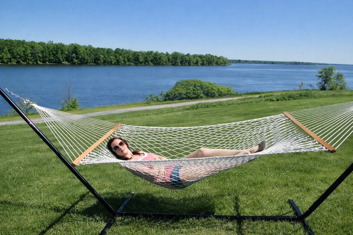 Hammock Universe Canada Cotton Rope Hammock with 3-Beam Stand 799475615696 50501-PWT+15TBSB