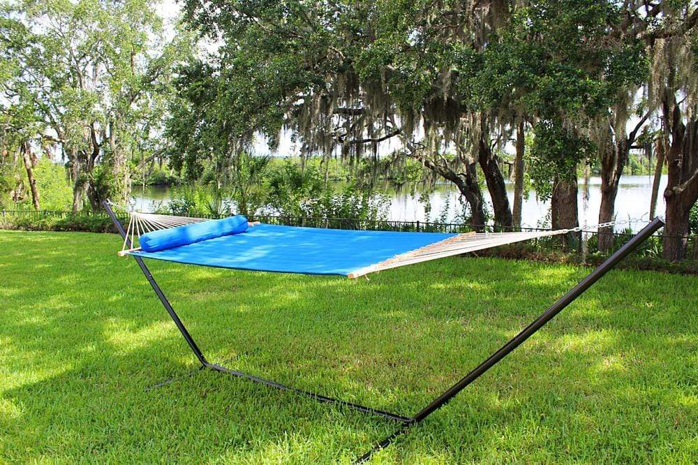 Hammock Universe Canada Olefin Double Quilted Hammock with Matching Pillow with 3-Beam Stand light-blue / ca 738447505627 QDOLE-LB+15TBSB