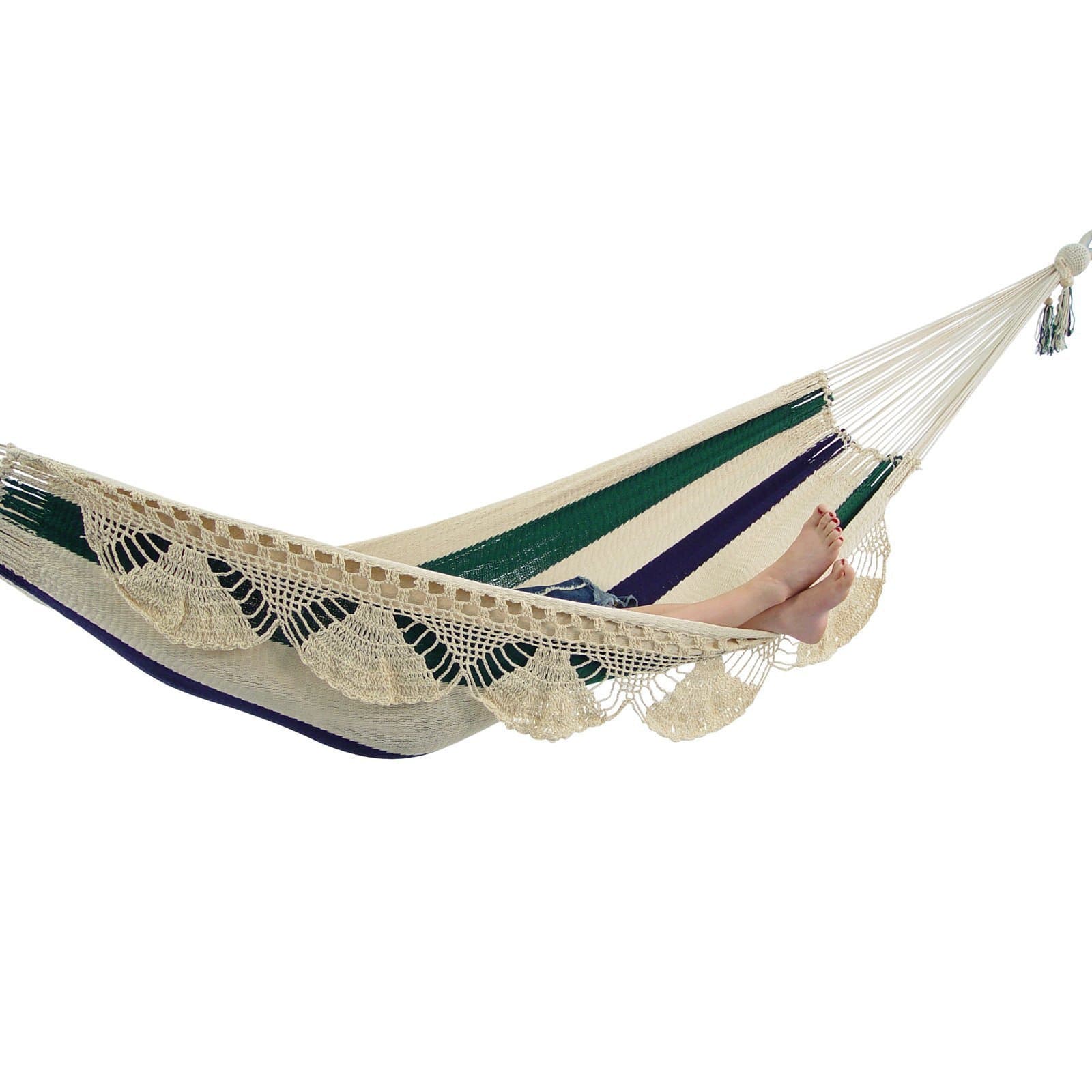 Hammock Universe Canada Nicaraguan Hammock - Deluxe blue-white-and-green-stripes / ca 738447505092 NHD-BWGS