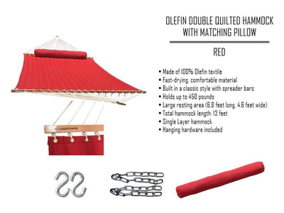 Hammock Universe Canada Olefin Double Quilted Hammock with Matching Pillow and Eco-Friendly Bamboo Stand