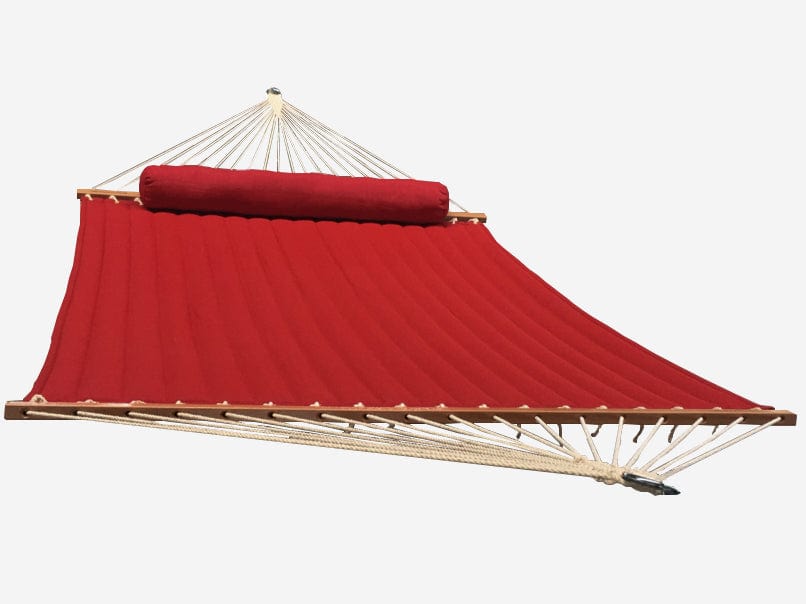 Hammock Universe Canada Olefin Double Quilted Hammock with Matching Pillow and Eco-Friendly Bamboo Stand