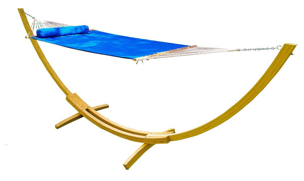 Olefin Double Quilted Hammock with Matching Pillow and Eco-Friendly Bamboo Stand