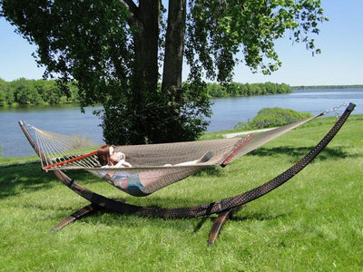 Deluxe Polyester Rope Hammock with Wicker Stand - Hammock Universe Canada