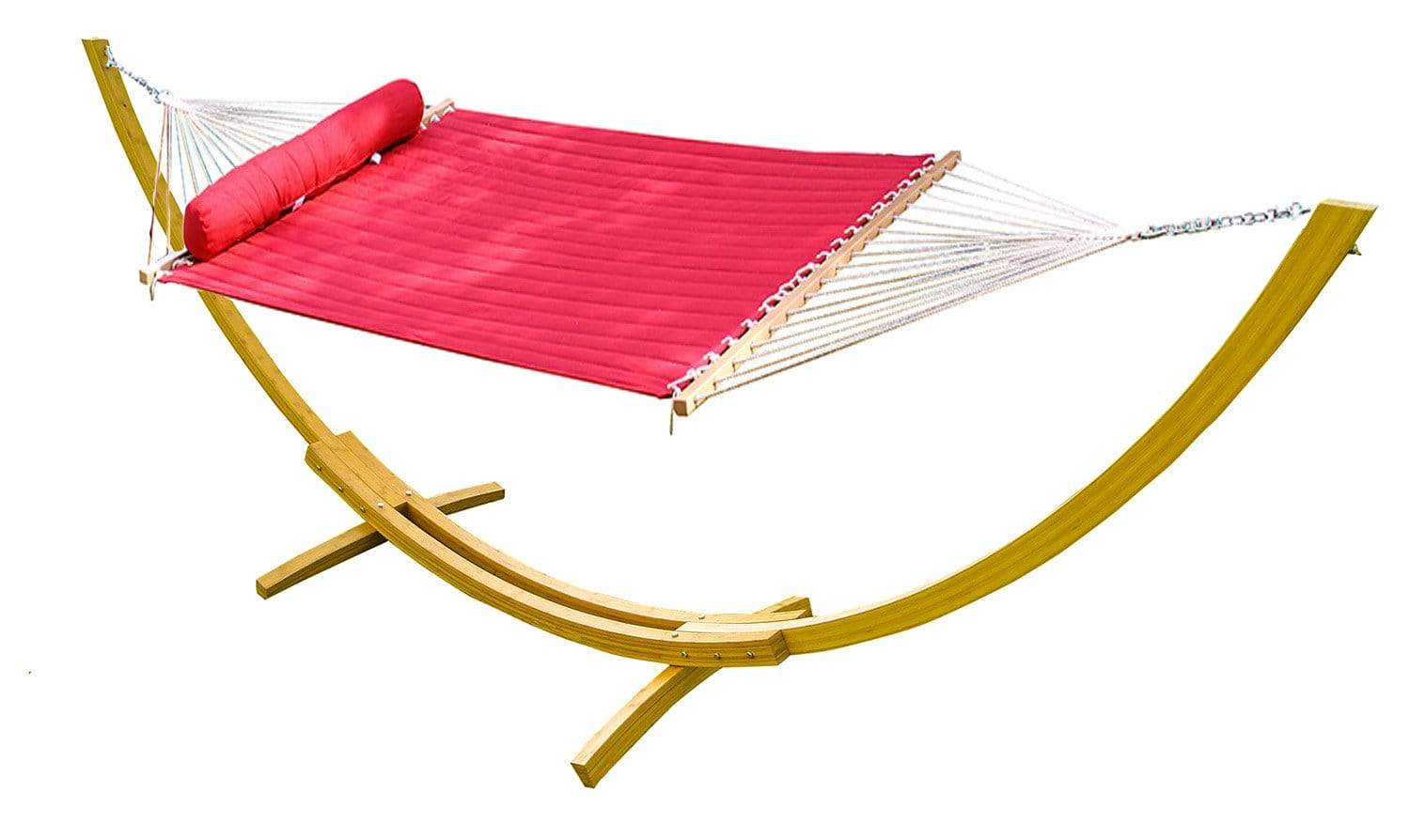 Hammock Universe Canada Olefin Double Quilted Hammock with Matching Pillow and Eco-Friendly Bamboo Stand red / ca 794604045740 QDOLE-RED+BHS-C